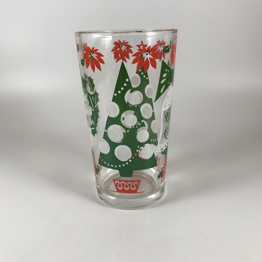 Merry Christmas Happy New Year Tree Bell Holly Tumbler Continental Can Co Vtg